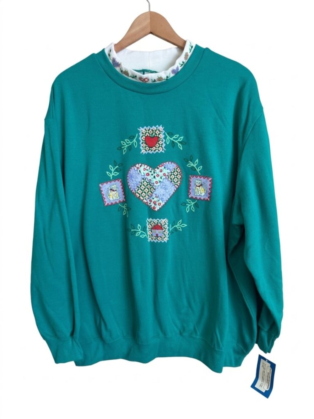 Patchwork Heart Sweatshirt Grandmacore Cottagecore Blair 3XL Plus Size Green NWT
